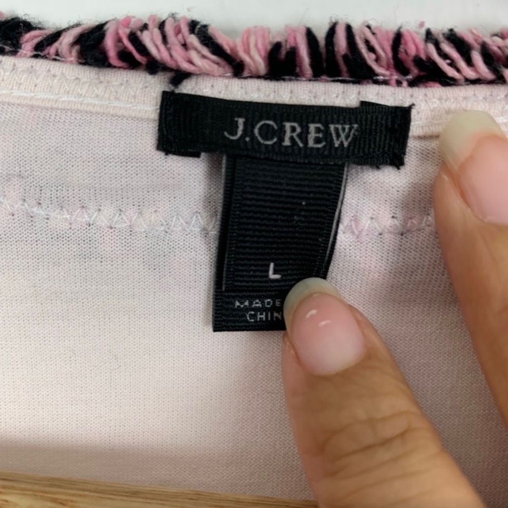 J. Crew - Champagne Pink,  Silk Blend Tweed Front T - Shirt Top - Picture 4 of 6